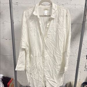l*Space Button Down Long Sleeve Ivory Shirt Dress or Cover Up in Medium LIKE NEW